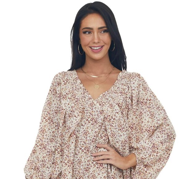 JODIFL Dresses & Skirts - Jodifl Leopard Print Off Shoulder Smocked Balloon Sleeve Mini Dress Boho Size M